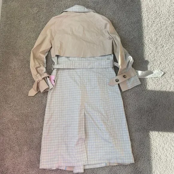 NWT Avec Les Filles Combo Plaid Double-Breasted Trench Coat Sz Medium - Picture 14 of 16